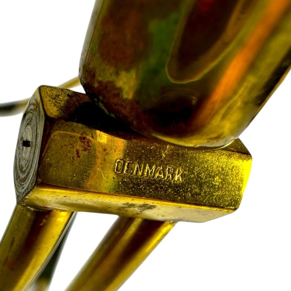 Vintage Brass 3 Arm Candelabra | Denmark Mid Century Modern Small Candle Holder - Picture 4 of 6